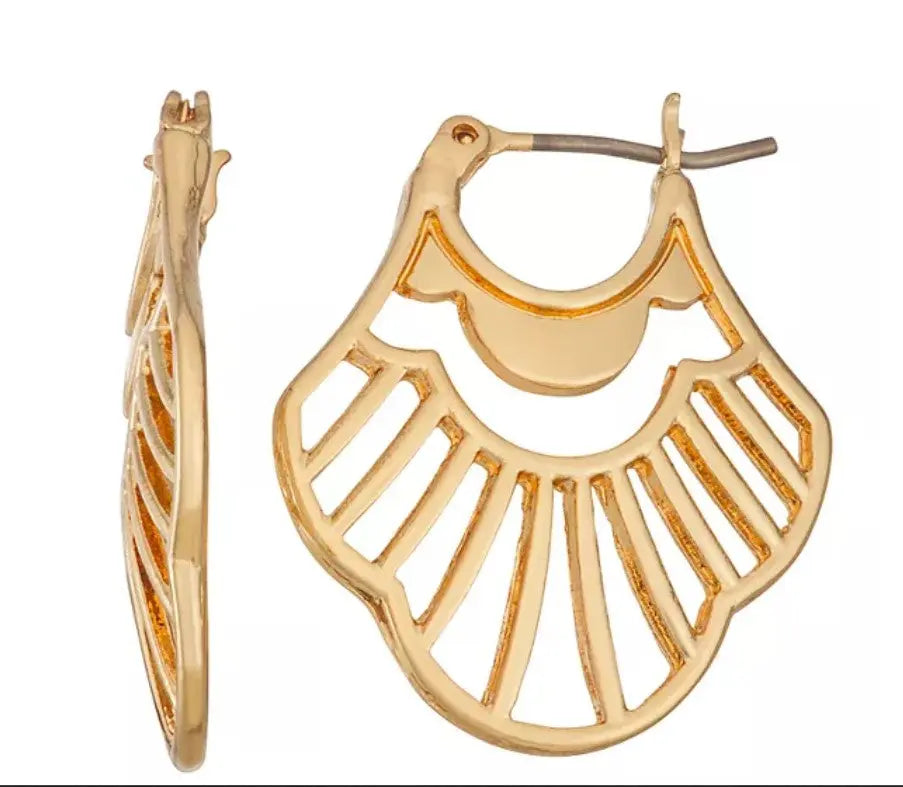 Gold Tone Golden Age Cutout Design Hoop Earrings by Napier Sashays Jewelry