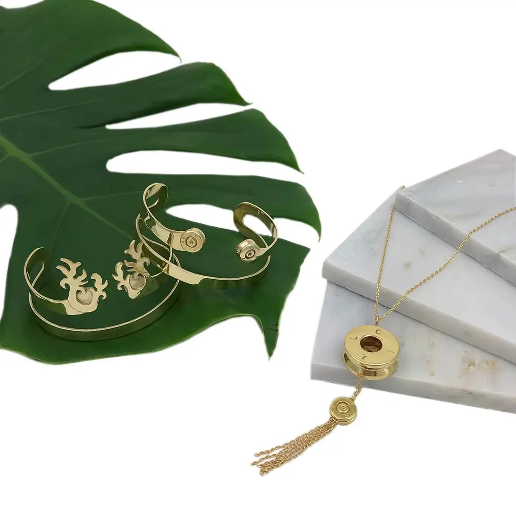 Recycled Bomb and Bullet Gold Plated Bullet Tassel Necklace - Sashays Jewelry