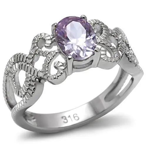 Vintage Style Stainless Steel Ring with AAA Grade Amethyst Colored CZ Sashays Jewelry