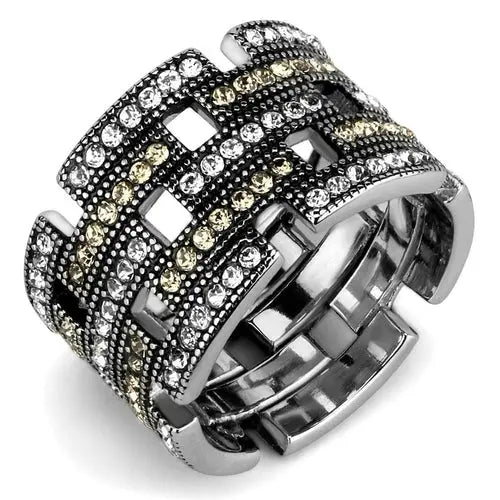 Illusion Stack Stainless Steel Ring with Colorless and Champagne CZ Sashays Jewelry