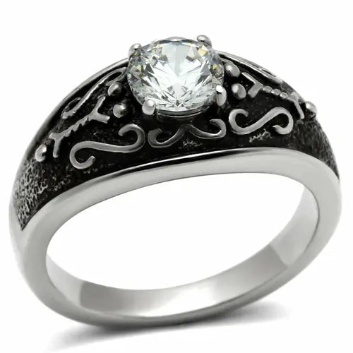 Stunning Stainless Steel Ring with Mesmerizing CZ Center Stone Sashays Jewelry
