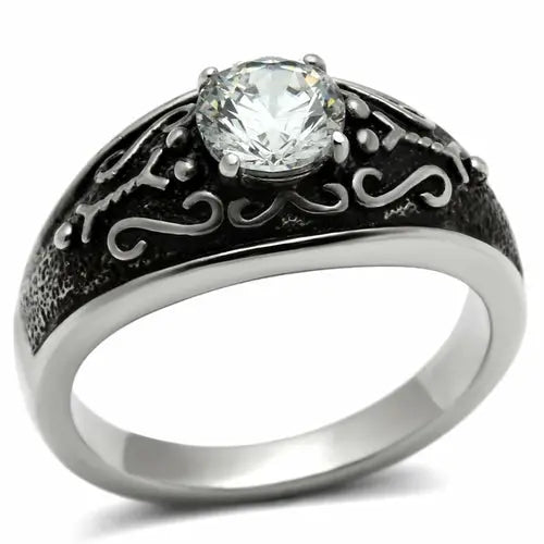 Stunning Stainless Steel Ring with Mesmerizing CZ Center Stone Sashays Jewelry