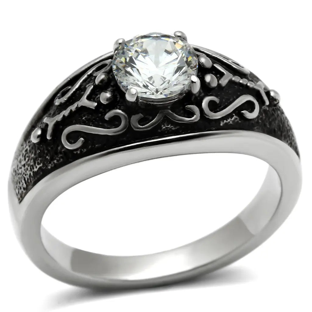 Stunning Stainless Steel Ring with Mesmerizing CZ Center Stone Sashays Jewelry