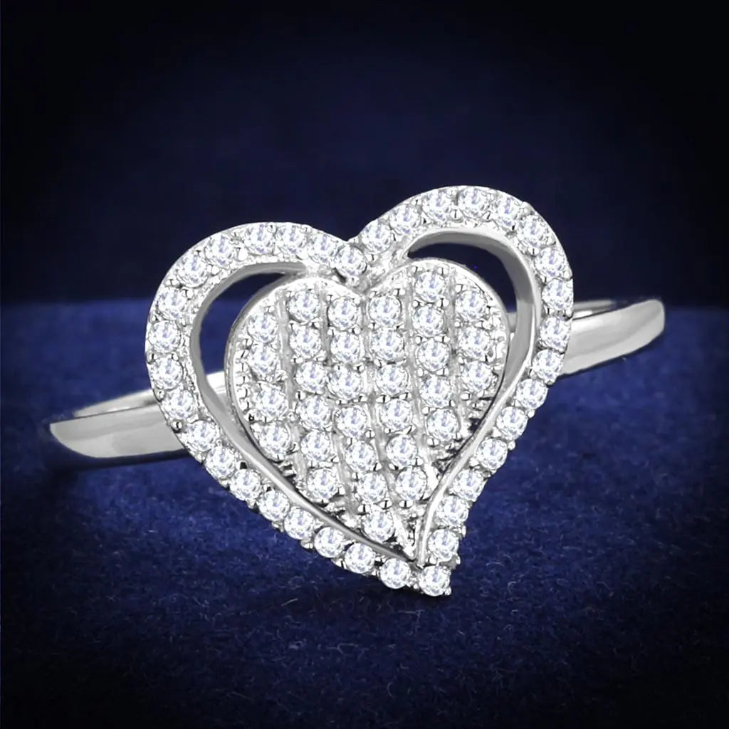 Dazzling Heart Shaped Rhodium 925 Sterling Silver Ring with AAA Grade CZ - Sashays Jewelry