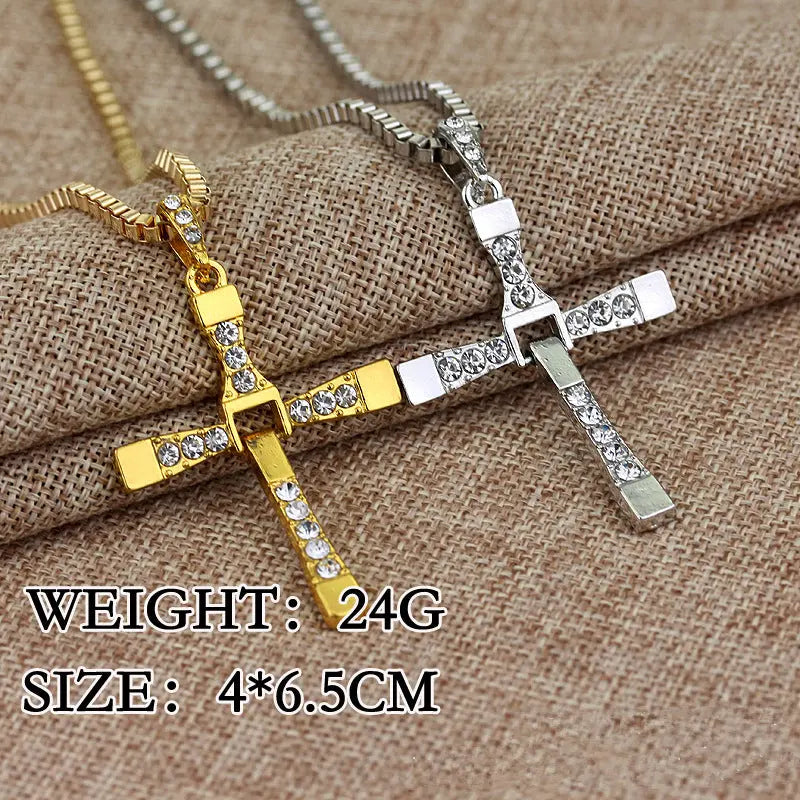 Fast and The Furious Dominic Toretto Rhinestone Pendant Cross Necklace Sashays Jewelry