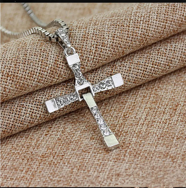 Fast and The Furious Dominic Toretto Rhinestone Pendant Cross Necklace Sashays Jewelry