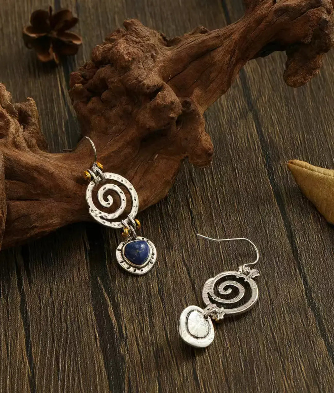 FLASH SALE!#4 Blue Lapis Lazuli Silver tone Spiral Earrings Sashays Jewelry