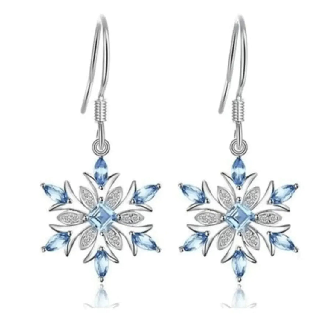 6 Flash Sale! Delicate Blue Rhinestone Snowflake Dangle Earrings Sashays Jewelry