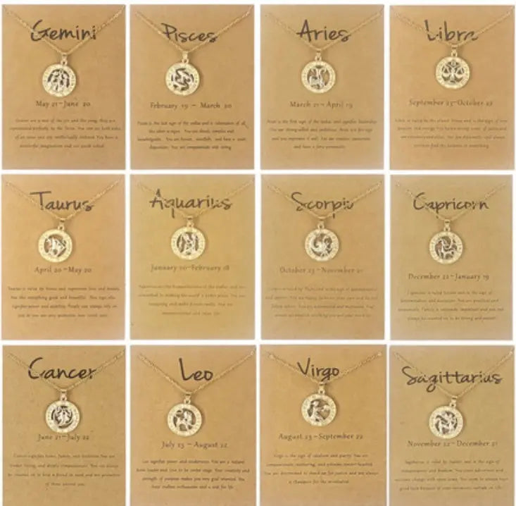 Gorgeous Gold Plated Zodiac Astrological Sign Pendants with Delicate 18" Chain Sashays Jewelry