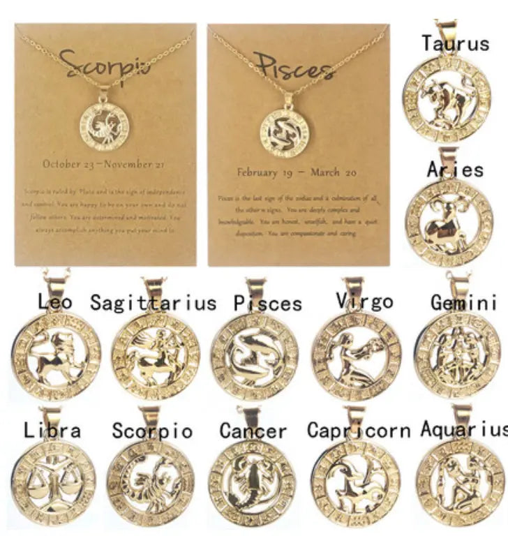 Gorgeous Gold Plated Zodiac Astrological Sign Pendants with Delicate 18" Chain Sashays Jewelry