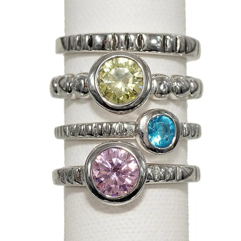 Mix and Match Trendy Set of Four Stackable Rings Mint Green Sunflower