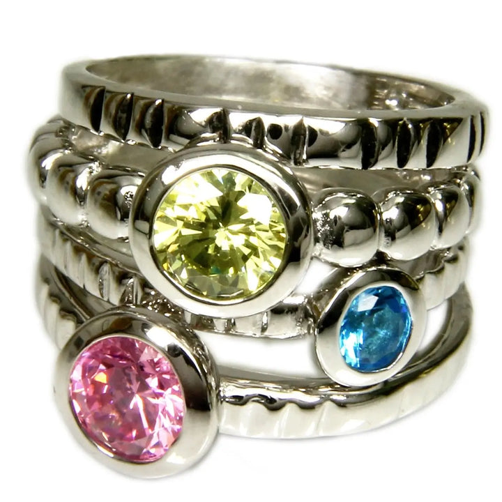 Mix and Match Trendy Set of Four Stackable Rings Mint Green Sunflower