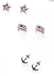Beautiful American Flag, Star, and Anchor Earrings with Necklace Set by Napier Sashays Jewelry