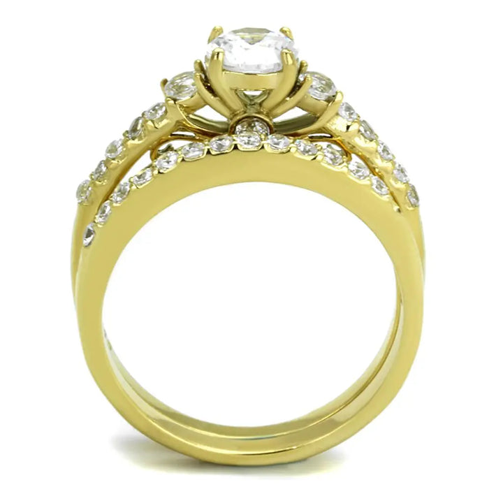 Gold tone Fashion Cubic Zirconia Wedding Ring Set - Sashays Jewelry