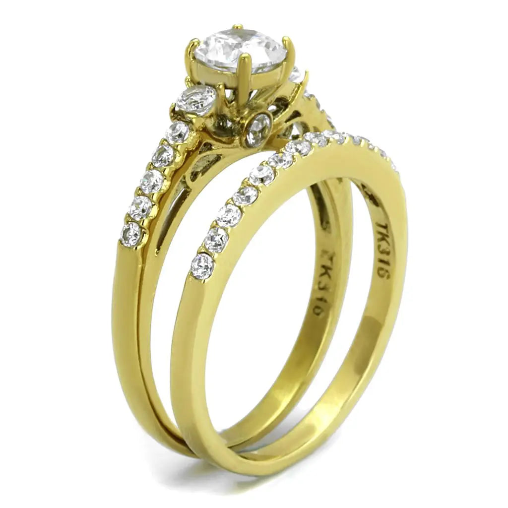 Gold tone Fashion Cubic Zirconia Wedding Ring Set - Sashays Jewelry
