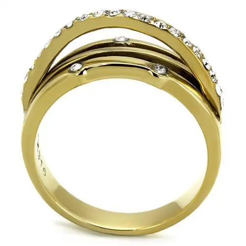 Gold Tone Stack-Look Stainless Steel Ring with Crystals Sashays Jewelry