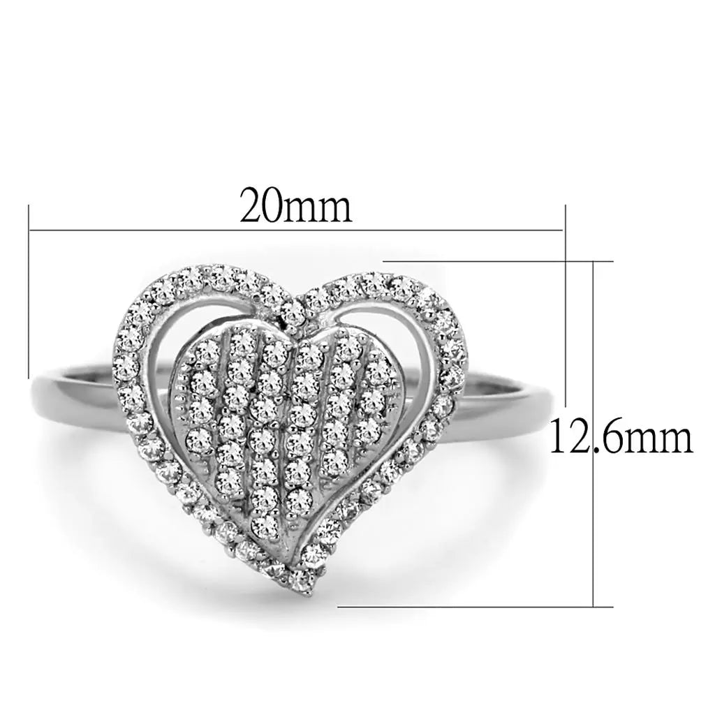 Dazzling Heart Shaped Rhodium 925 Sterling Silver Ring with AAA Grade CZ - Sashays Jewelry