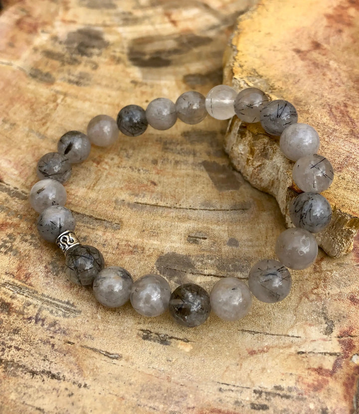 Handmade Black Tourmaline Quartz Stretch Bracelet with Natural Crystals Sashays Jewelry