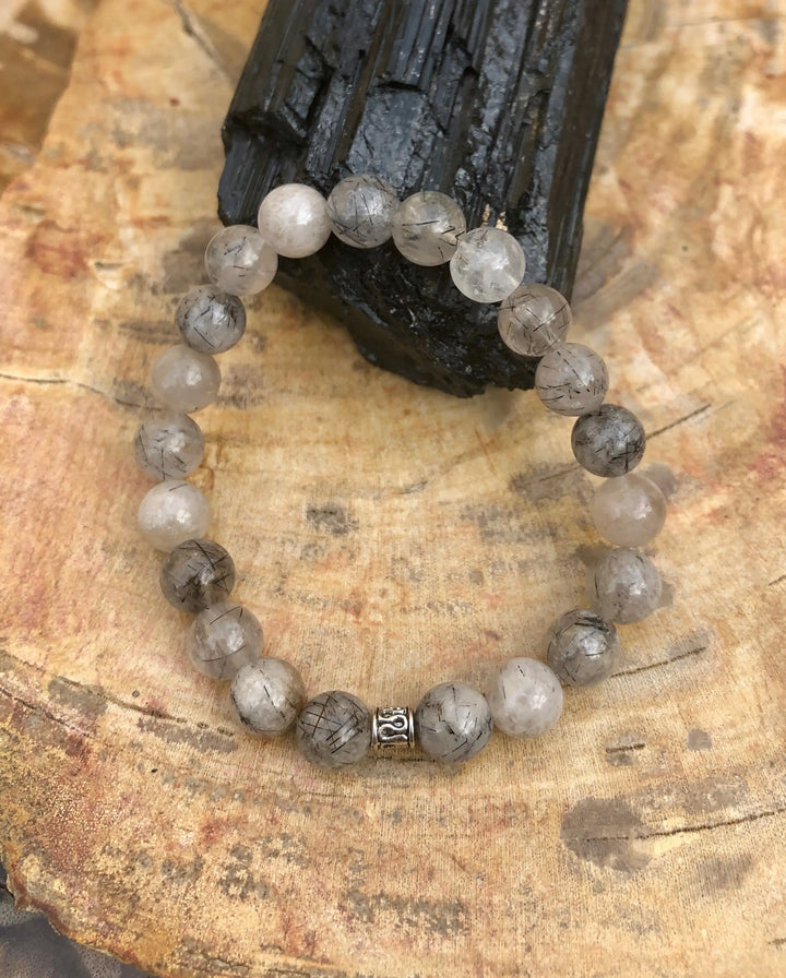 Handmade Black Tourmaline Quartz Stretch Bracelet with Natural Crystals Sashays Jewelry