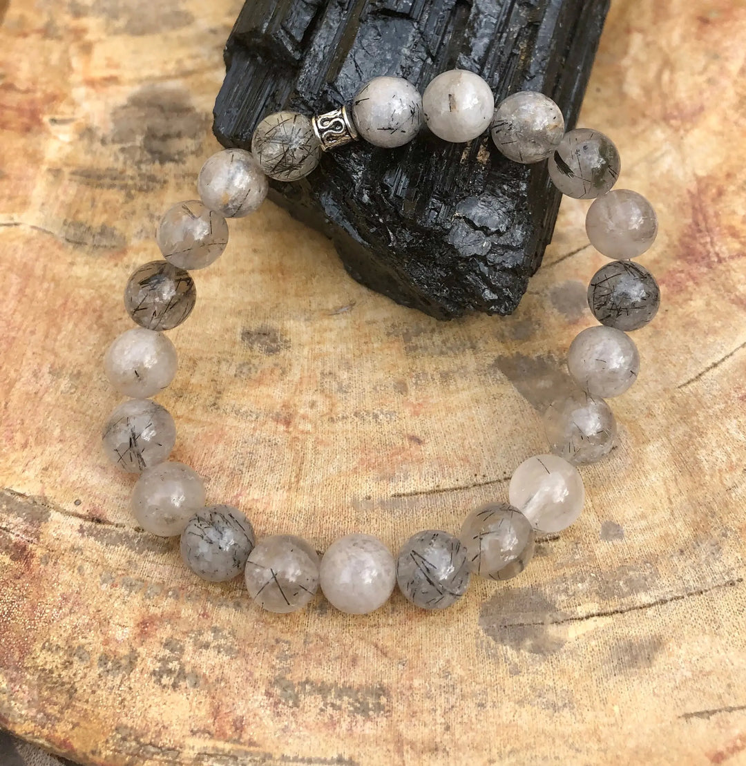 Handmade Black Tourmaline Quartz Stretch Bracelet with Natural Crystals Sashays Jewelry