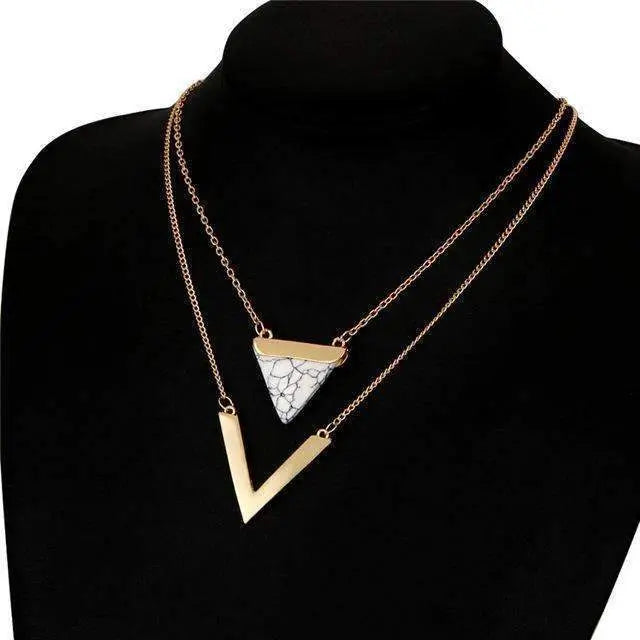 Marble Chevron Double Layer Necklace - Sashays Jewelry