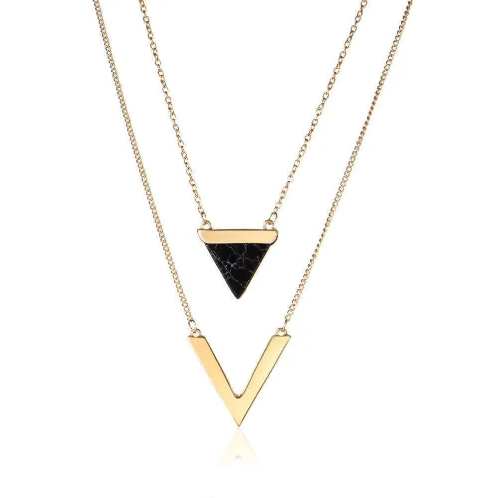 Marble Chevron Double Layer Necklace - Sashays Jewelry