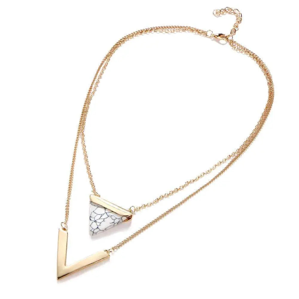 Marble Chevron Double Layer Necklace - Sashays Jewelry