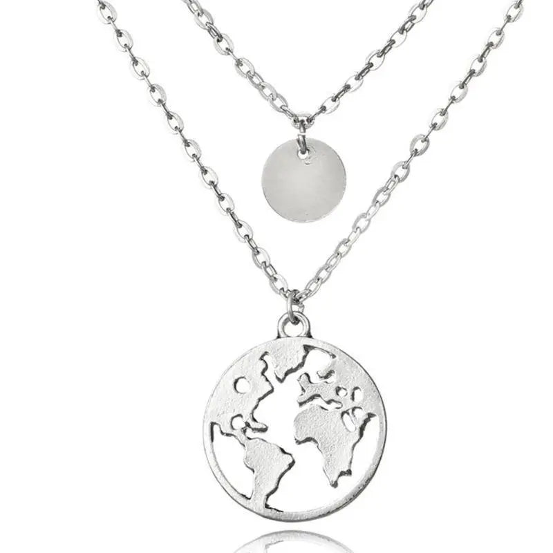 World Map Double Layer Necklace Sashays Jewelry