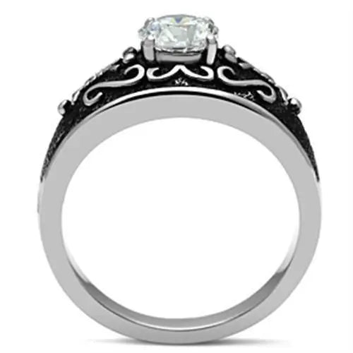 Stunning Stainless Steel Ring with Mesmerizing CZ Center Stone Sashays Jewelry